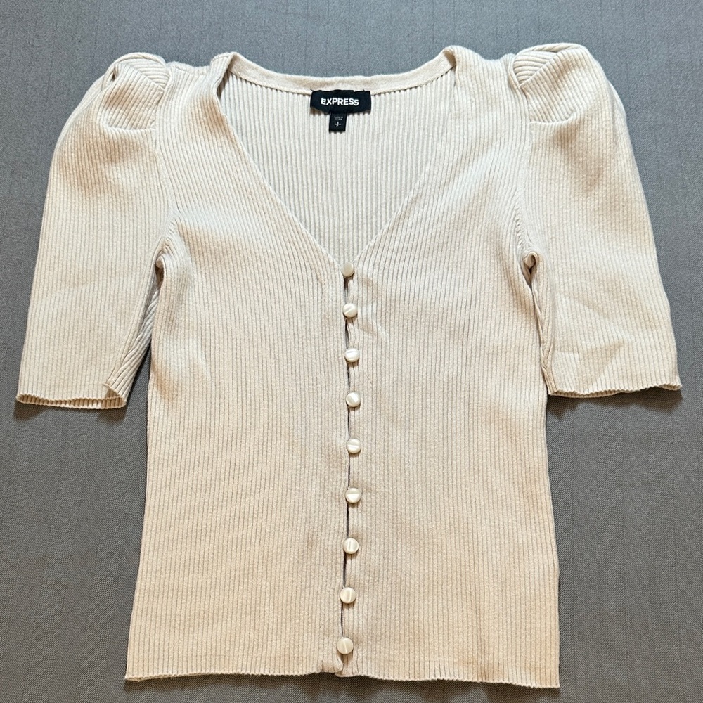 Express Puff Sleeve short sleeve ribbed knit top S